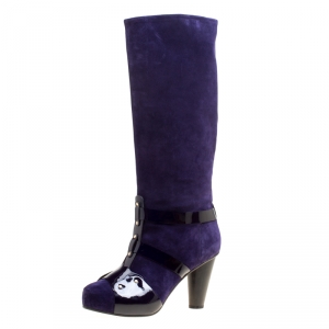 Pre Owned Versace Purple Suede Knee Length Boots Size 41