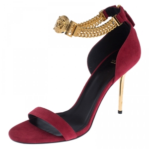 Versace Red Suede Signature Medusa Ankle Cuff Sandals Size 41