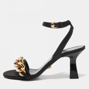 Versace Black Satin Medusa Chain Ankle Strap Sandals Size 38