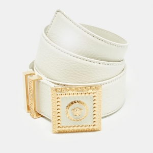 Versace White Leather Medusa Square Buckle Belt 80CM