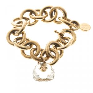 Versace Medusa Transparent Crystal Gold Tone Link Bracelet