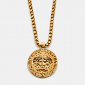 Pre Owned Versace Medusa Gold Tone Long Necklace