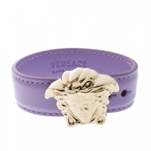 Versace Lilac Palazzo Medusa Gold Tone Leather Cuff Bracelet