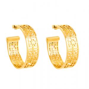 Versace Open Work Gold Tone Hoop Earrings