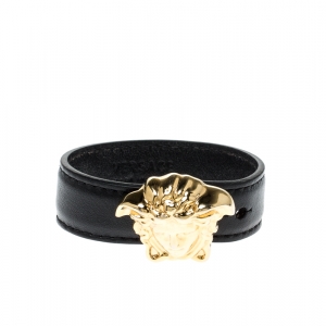 Versace Medusa Black Leather Gold Tone Bracelet