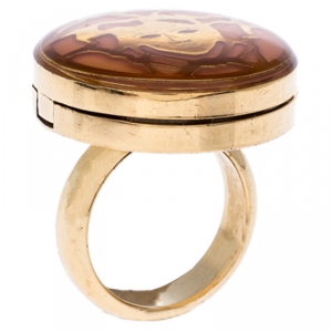 Versace Gold Plated Metal Flip Top Mirror Medusa Ring Size 50