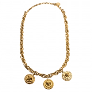 Versace Yellow Gold Tone Crystal Medusa Charm Necklace