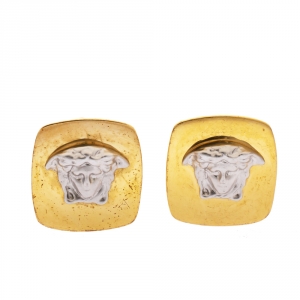 Versace Medusa Two Tone Square Clip-on Stud Earrings