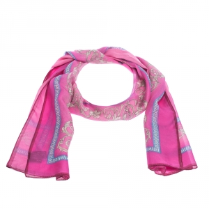 Versace Fuchsia Pink Printed Silk Stole