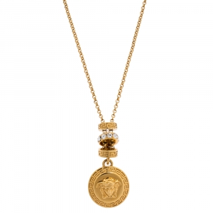 Versace Gold Tone Crystal Tiered Medusa Pendant Adjustable Necklace