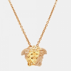 مملوكة مسبقًا Versace Medusa Crystal Gold Tone Necklace
