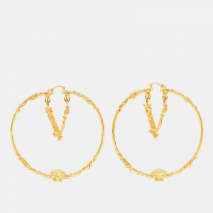 Pre Owned Versace Medusa Gold Tone Hoop Earrings