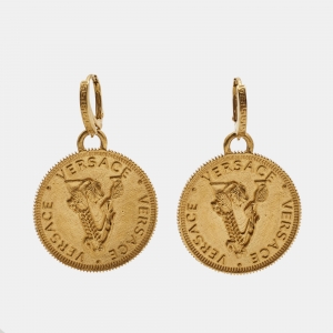 Versace Gold Coin V Gold Tone Earrings
