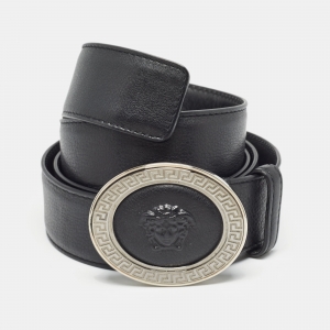 Versace Black Leather Medusa Oval Buckle Belt 110CM