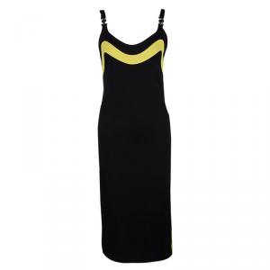 Pre Owned Versace Collection Black  Knit Contrast Trim Logo Buckle Detail Sleeveless Dress M