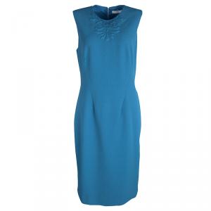 Pre Owned Versace Collection Blue Embossed Sleeveless Sheath Dress M