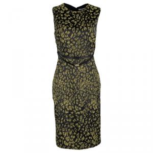 Pre Owned Versace Collection Black Animal Print Belted Sleeveless Dress L