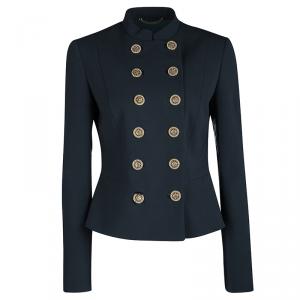 Versace Peacock Blue Mandarin Collar Double Breasted Blazer M