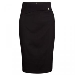 Versace Black Logo Detail High Waist Pencil Skirt S