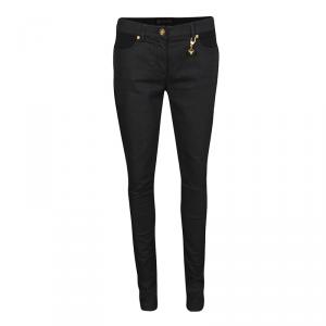 Versace Black Denim Knit Paneled Skinny Jeans  M