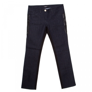 Versace Indigo and Black Dark Wash Denim Paneled Zip Detail Tapered Jeans S