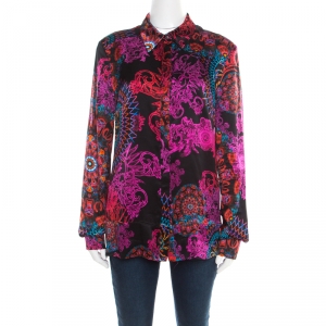 Versace Collection Multicolor Paisley Glow Print Satin Silk Long Sleeve Shirt L