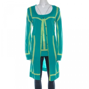 Versace Collection Green Graphic Knit Long Cardigan Set M/L 