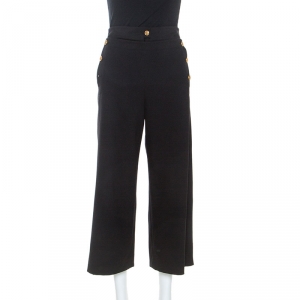 Versace Black Wool Meduda Button Detail Culotte Trousers S