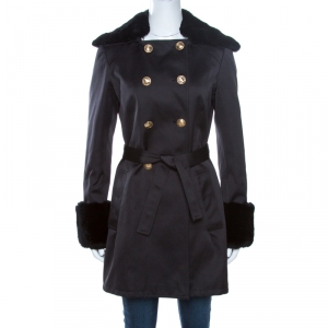 Versace Collection Black Rabbit Fur Trim Detail Coat M