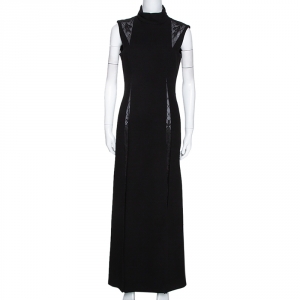 Pre Owned Gianni Versace Couture Black Wool & Silk Lace Trim Panelled Dress M