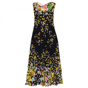 Pre Owned Gianni Versace Couture Vintage Black Floral Print Strapless Dress M