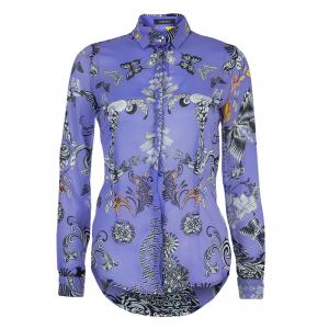 Pre Owned Versace Lilac Printed Long Sleeve Button Down Silk Shirt S