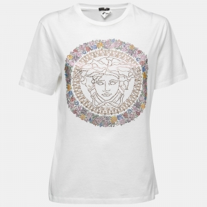 Versace White Cotton Medusa Embellished Short Sleeve T-Shirt S