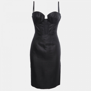 Pre Owned Versace Black Silk Bustier Midi Dress M