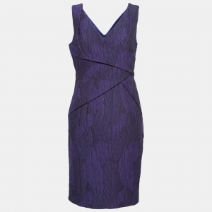 Pre Owned Versace Purple  Jacquard V Neck Bodycon Dress M