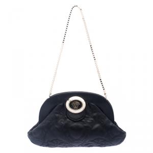 Versace Black Leather Frame Clutch