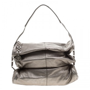 Versace Metallic Grey Leather Hobo