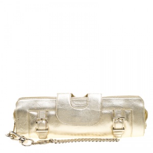 Pre Owned Versace Light Gold Leather Clutch 