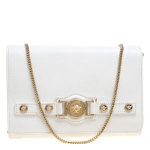 Pre Owned Versace White Leather Chain Clutch Bag