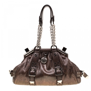 Pre Owned Versace Brown Snake Embossed Leather Madonna Boston Bag