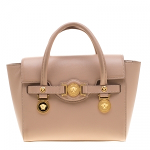 Pre Owned Versace Nude Leather Medusa Medallion Tote