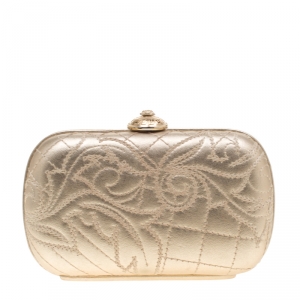Versace Gold Leather Medussa Lock Clutch