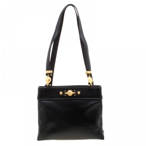 Pre Owned Versace Black Leather Shoulder Bag