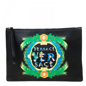 Pre Owned Versace Black Leather Miami Clutch     