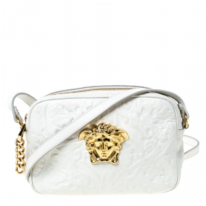 Pre Owned Versace White Leather Palazzo Medussa Crossbody Bag 