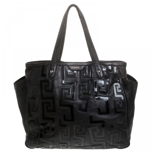 Pre Owned Versace Black Leather Shopper Tote