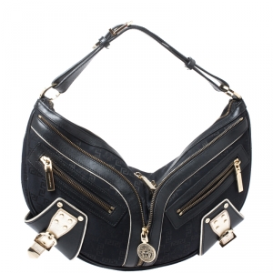Versace Black/Gold Leather Biker Hobo