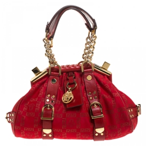 Pre Owned Versace Red Fabric Madonna Boston Bag