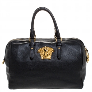 Pre Owned Versace Black Leather Medusa Boston Bag