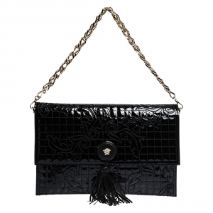Versace Black Leather Tassel Medusa Shoulder Bag